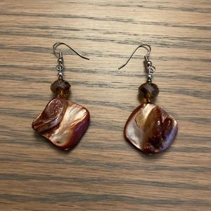 Stone & Bead Earrings. Hangs 2 1/2”. Brown & Rust Color